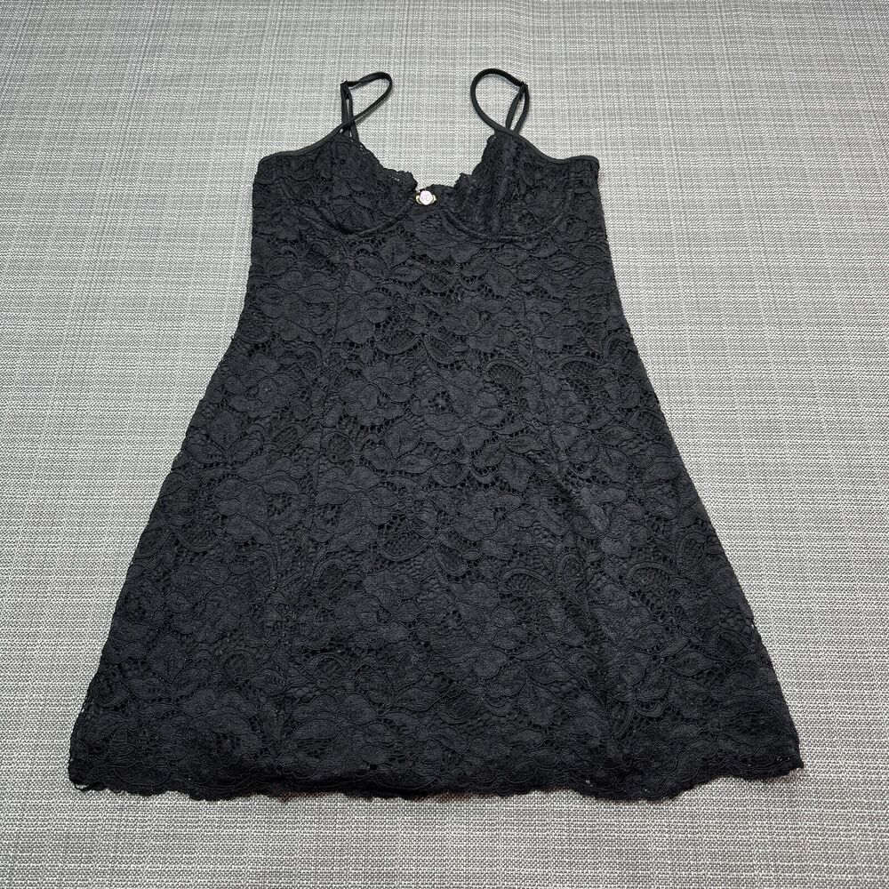 Black Lace Corset Bust Mini Dress‎ Medium Coquette Y2K Lingerie Style Slip